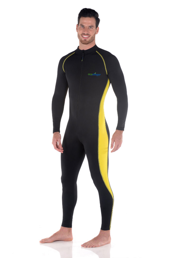 men stinger suit dive skin full body black yellow