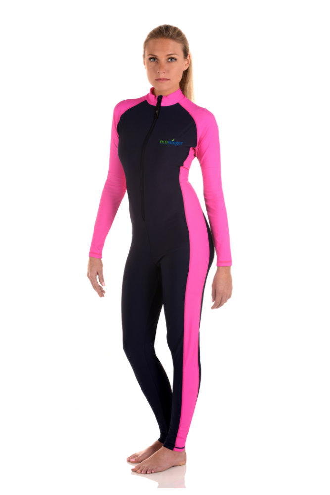 women full body swimsuit uv protection black pink